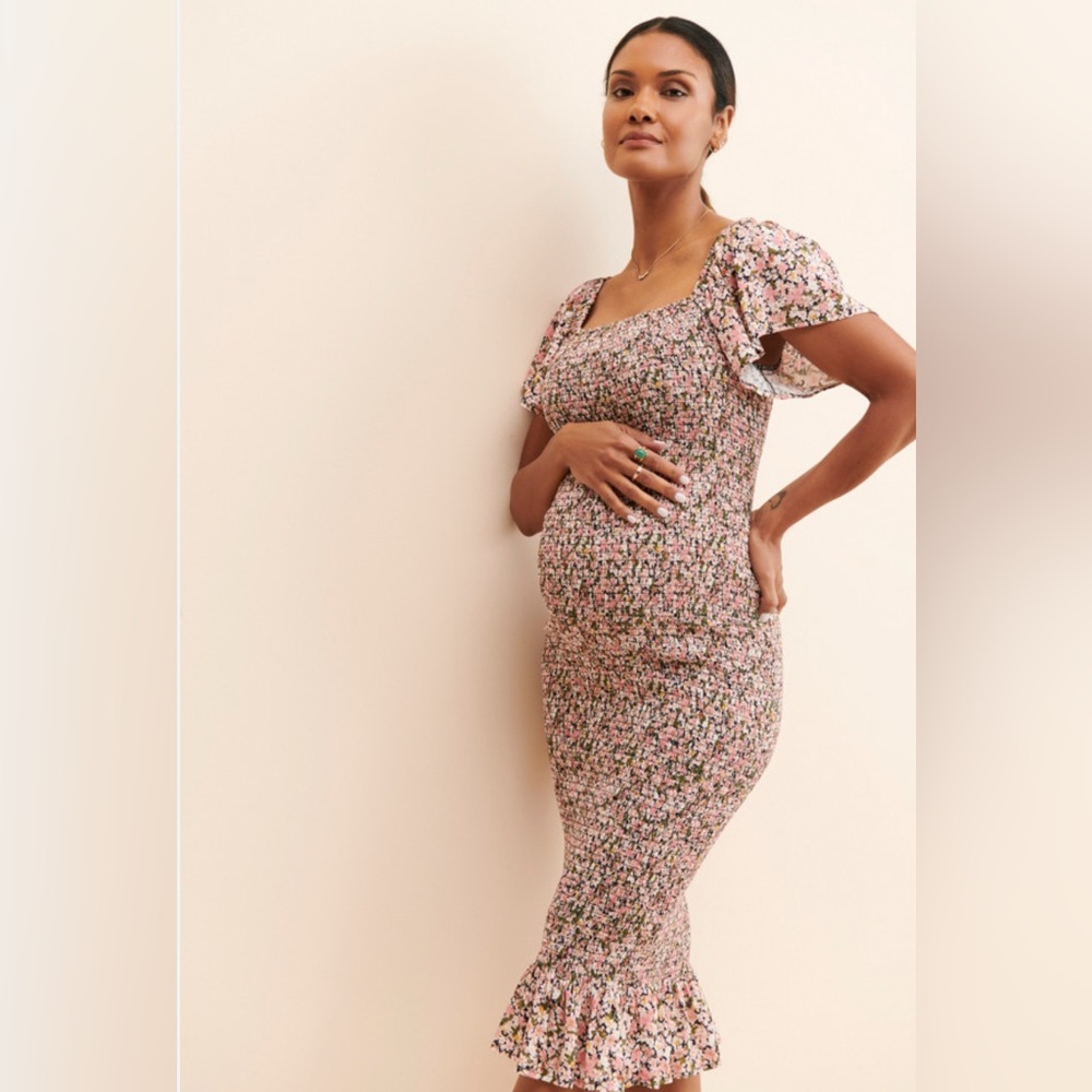 Ripe Pink Floral Midi maternity Dress